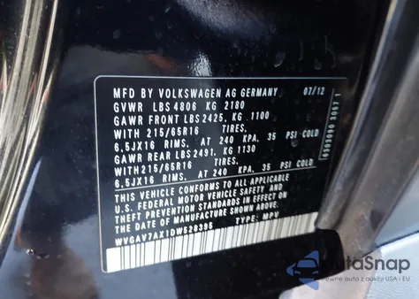 2013 Volkswagen Tiguan S from USA, damaged, VIN WVGAV7AX1DW528395